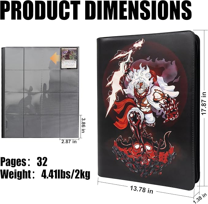 Trading Card Binder for One Piece Cards,16 Pocket with 32 Sleeves up to 1024 Cards One Piece TCG Card Binder,Waterproof Card Storage Book with Sleeves,One Piece for Card Display Case