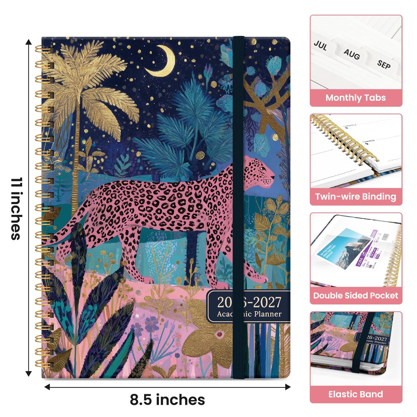 Planner 2026-2027, Academic Year Weekly and Monthly Calender Planner, from Jul 2026 - Jun 2027, Spiral Bound School Planning Book, Perfect for Teacher, Student, Women & Men, A4 (8.5" x 11"), Midnight Jungle