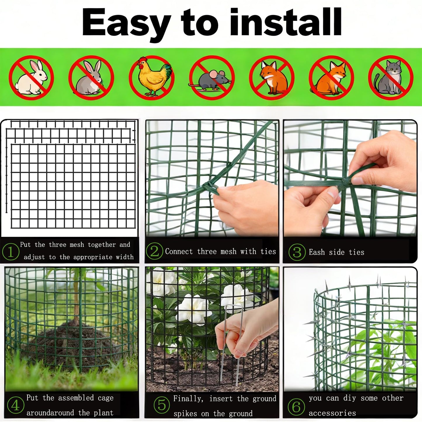 3 Pack Plant Protectors from Animals, 17×14 Inch Chicken Wire Mesh Cloche Cages, Sturdy Garden Animal Barrier for Vegetables & Flowers, Includes Stakes, Zip Ties, Pliers & Gloves