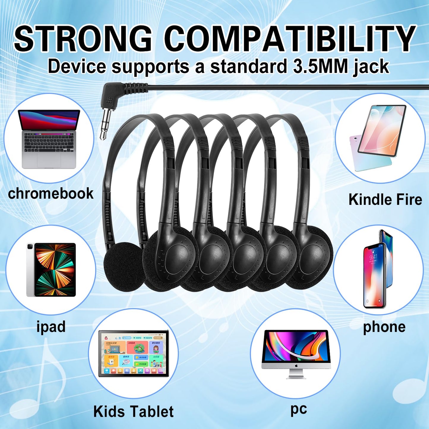 CN-Outlet 50 Packs Classroom Headphones Bulk for School Students Kids Children Toddler Boys Girls Teens and Adult, Wholesale Disposable Earphones (50 Black)