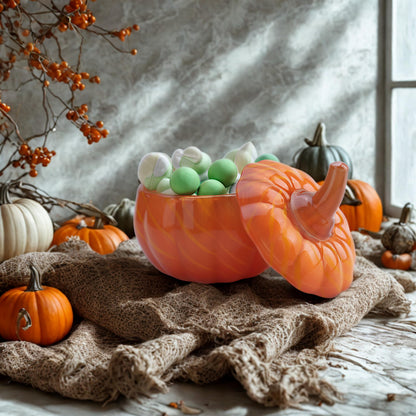 Stella Baicø Crystal Pumpkin Jar with Lid, Glass Candy Bowl with Cover for Halloween, Decorative Candy Dish for Home Decor, Party Centerpieces (S, Orange)