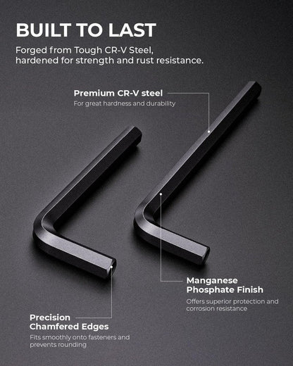 toolant 30-Piece Hex Key Wrench Set, Allen Wrench Set, Metric and SAE Allen Keys, 0.7-10 mm & 0.028-3/8 inch, L-Shaped Hex Key Wrench, Heat-Treated Chrome Vanadium Steel, with Organization.