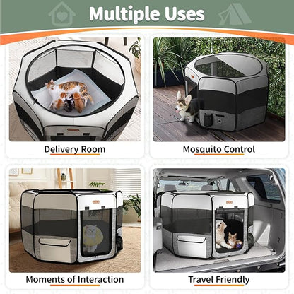 Seiyierr Dog Playpen, Portable Pet Play Pen Foldable Carrying Case, Puppy Pens Outsid for Small Cat Indoor/Outdoor, Removable Mesh Shade Cover