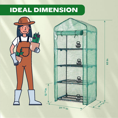 Idzo Mini Greenhouse for Indoor Outdoor, Small Plastic Plant Green House 4-Tier Rack Stand Portable Greenhouses with Durable PE Cover for Seedling