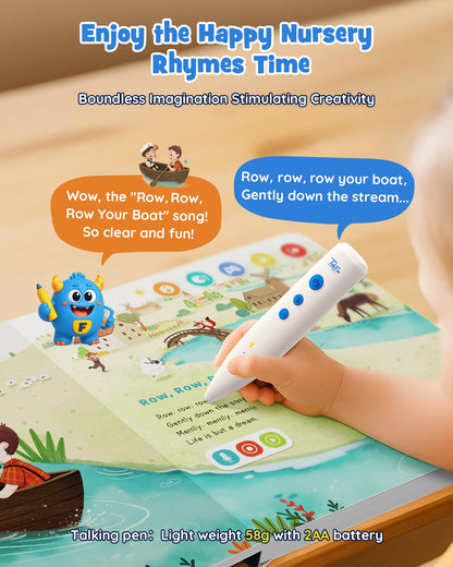 TEKFUN Nursery Rhymes Musical Books with Talking Pen, Interactive Sound Books for Toddlers 1-3, Autism Sensory Educational Toys for Kids Ages 3-6