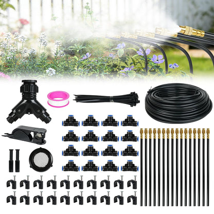 50ft Drip Irrigation System, Automatic Garden Watering System with 16 Adjustable Sprinkler Nozzles, Irrigation Hose Kit for Yard, Lawn, Plants, Atomizing System