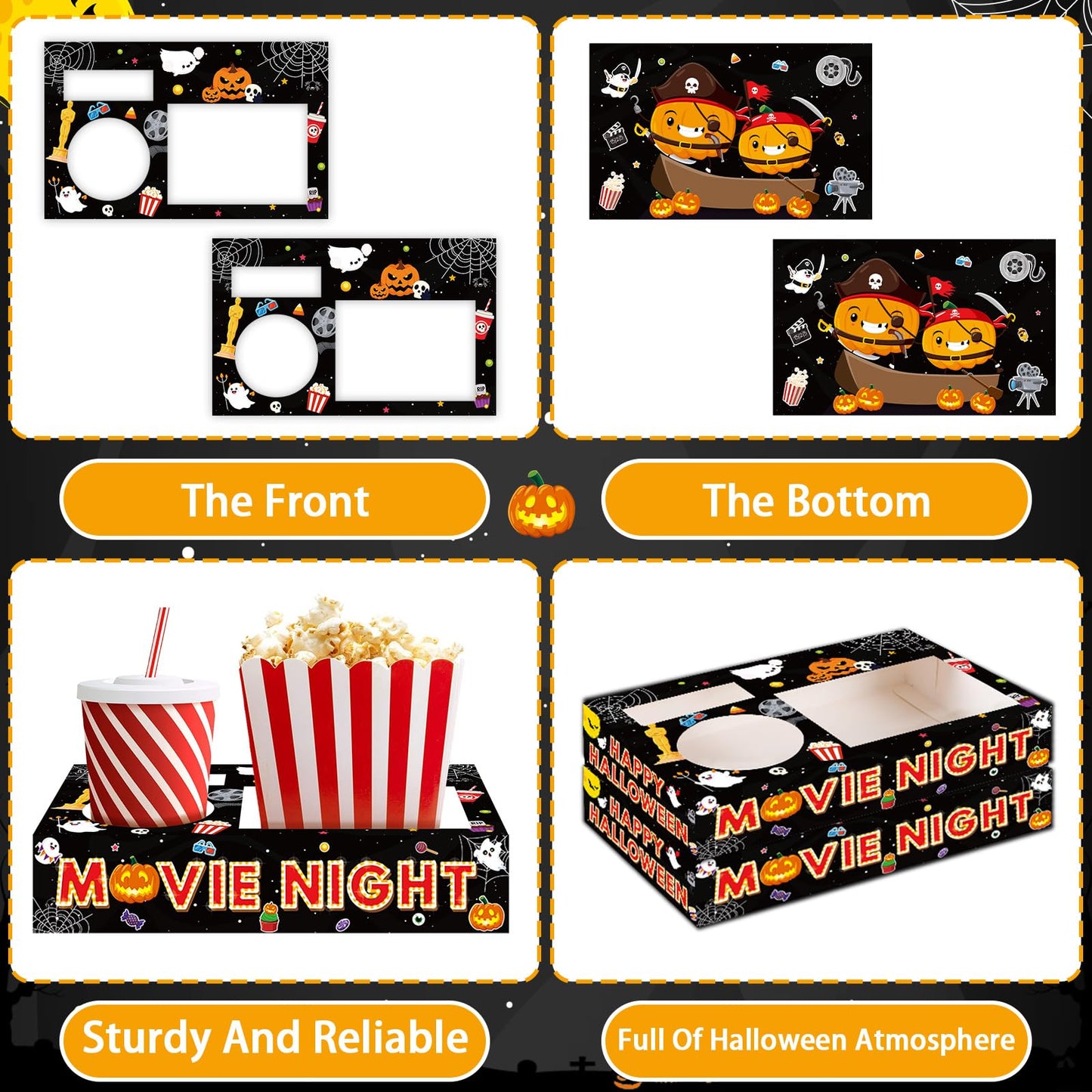 32Pcs Halloween Party Supplies Movie Night Paper Snack Trays Happy Halloween Pumpkin Candy Popcorn Drink Holder Theater Snack Boxes for Movie Theater Family Birthday Holiday Party Decorations