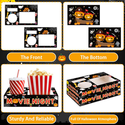32Pcs Halloween Party Supplies Movie Night Paper Snack Trays Happy Halloween Pumpkin Candy Popcorn Drink Holder Theater Snack Boxes for Movie Theater Family Birthday Holiday Party Decorations