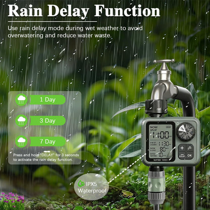 Sprinkler Timer Ourdoor,Digital Pogrammable Hose Timers with Rain Delay/Manual/Automatic Hose Timers for Watering,Smart Water Timer for Garden Hose with Large Display for Garden, Lawn, Yard
