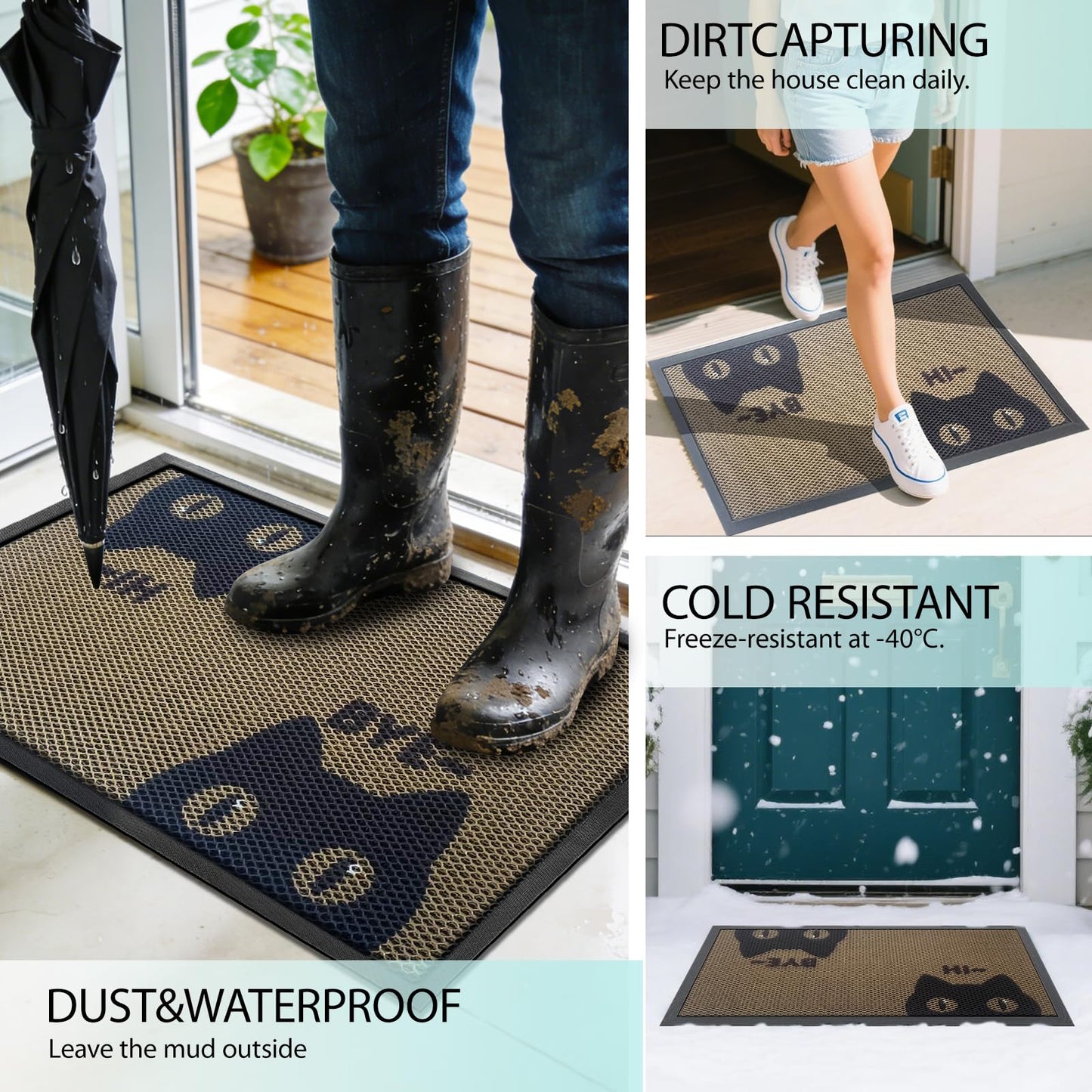 Black Cat Door Mat, High Stretch Elastic Silk Doormat, Non-Slip Rubber Funny Welcome Front Doormat Outside Entrance, Outdoor Door Mat for Patio, Quick-Dry & Heavy-Duty, 17" x 30"