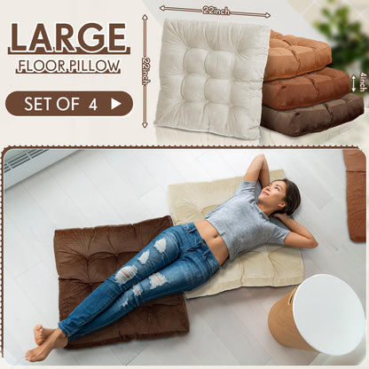 Jerify Floor Pillow Cushions Large Round Square Large Meditation Floor Pillow for Classroom Adult Meditation Picnic Party Seating Learning Daycare School(Square,Brown,4 Pcs)