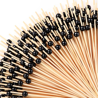 Reallnaive 600 Pcs Cocktail Pick Pearl Fancy Toothpick for Appetizer 4.7 Inch Long Skewer for Drink Fruit Food Bamboo Stick Wedding Bridal Shower Decoration Charcuterie Accessories (Black)