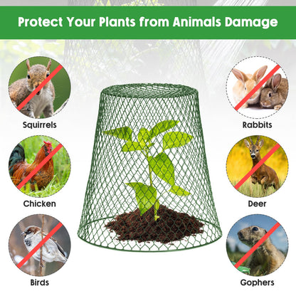 Geosar 10 Pcs 9 Inch Chicken Wire Cloche Plant Protector Cover Metal Garden Cloche Netting Protection Cages Vegetables Flowers with Garden Stakes Avoiding Chicken Rabbit Squirrels Birds (Green)