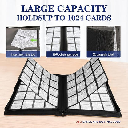 Card Binder – 1024 Capacity, Zippered Trading Card Holder for MTG, Sports & Collectible Cards – Acid-Free, Durable & Travel-Friendly Storage (Pink dots, 16 Pocket)