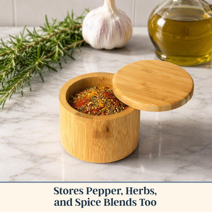 Totally Bamboo Salt Cellar with Swivel Lid - Wooden Salt Container, Bamboo Spice Box for Kitchen Countertop, Magnetic Closure, 6 Oz