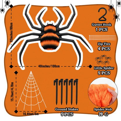 Halloween Decorations Spider Web, 40'' Inflatables Giant Spider + 200'' Triangular Giant Spider Web + 20G Spider Web, Scary Hairy Fake Halloween Spiders Props for Indoor Outdoor Party Halloween Yard.
