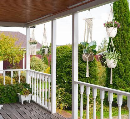 Mkono Macrame Plant Hangers, 5 Pack Different Tiers Indoor Hanging Planters Basket with 5 Hooks Decorative Flower Pots Holder Stand Boho Home Decor, Ivory