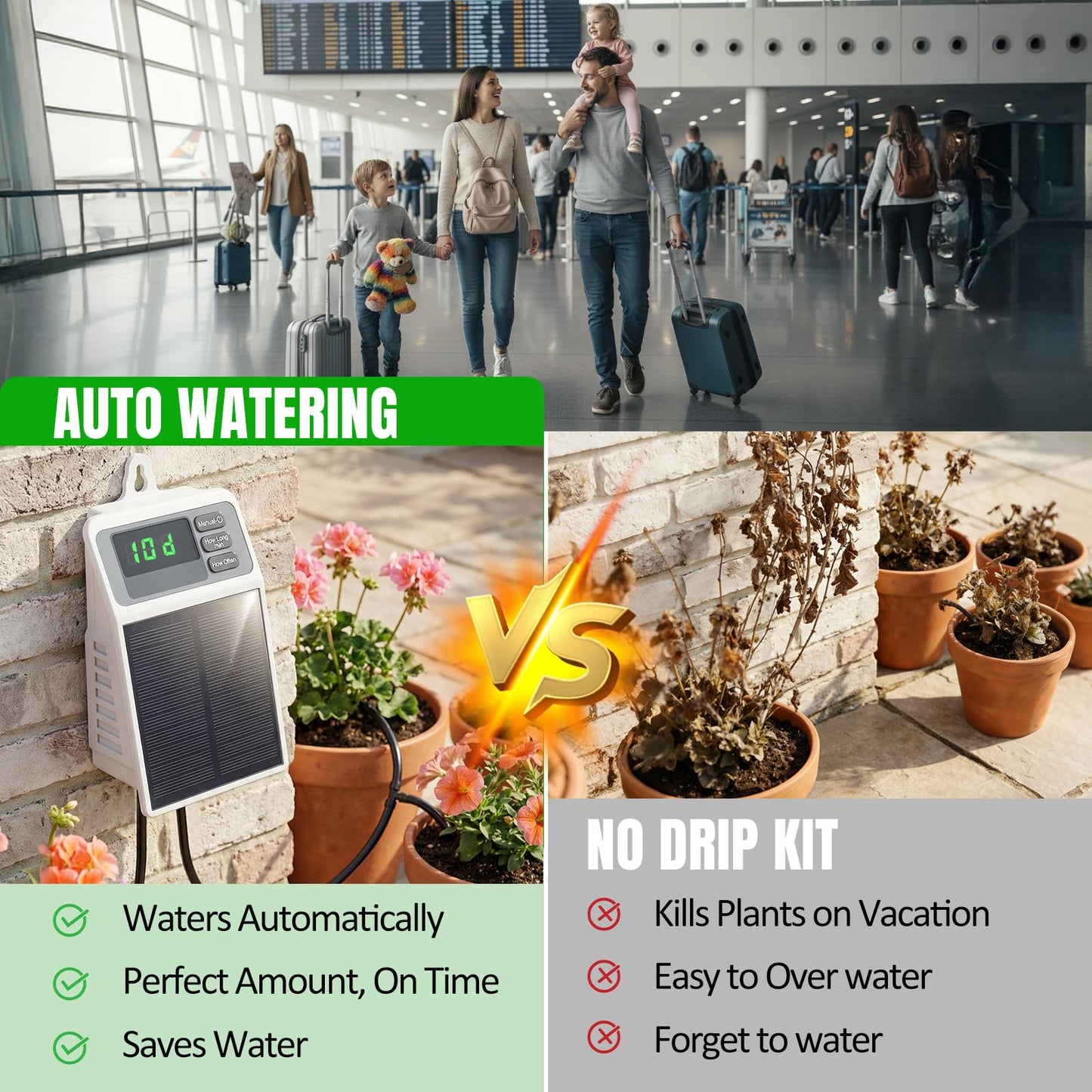 Solar Automatic Drip Irrigation System, Auto Self Watering Kit, Solar Powered Watering Device with Timer for Pots Plants, Indoor/Outdoor Irrigation System for Garden, Balcony & Patio Watering System