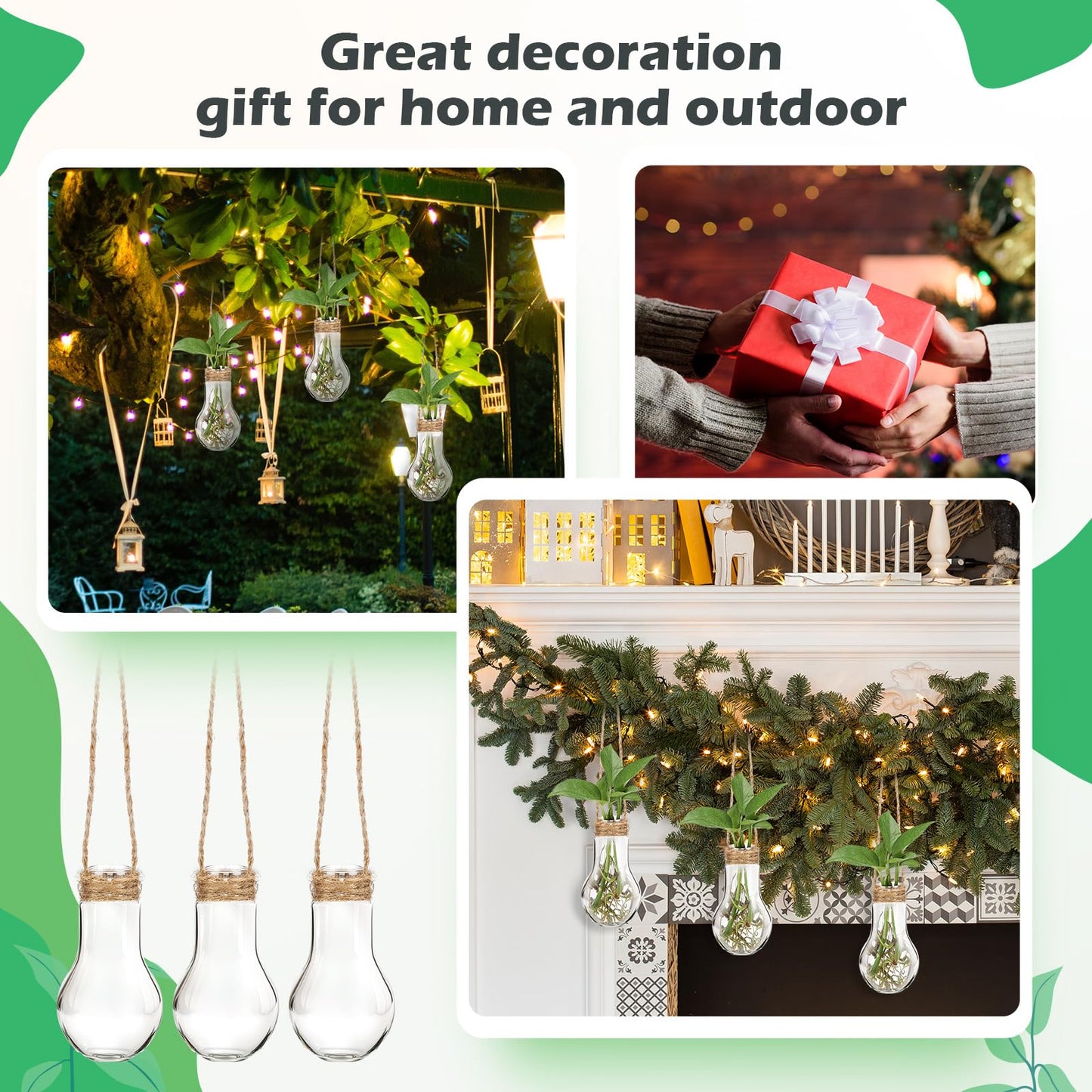 Baderke 12 Pack Hanging Propagation Station 3.9 Inch Plastic Plant Vases with Hooks & Cleaning Brush Clear Window Jars for Plant Clippings, Home Office Decor, Gardening Gifts for Women