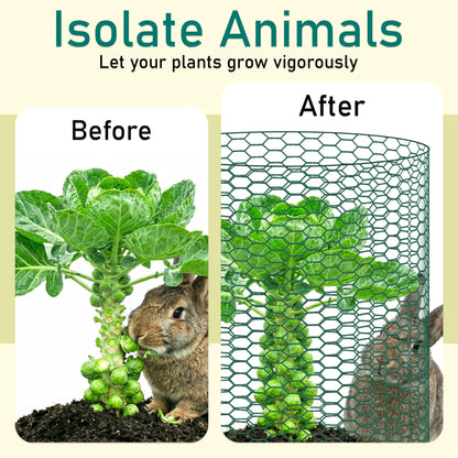 EcoBrisa 13.8x118" Plant Protectors from Animals, 2Roll Metal Mesh Plant Cages for Outdoor Plants Chicken Wire Cloche Wire Mesh for Garden Fence Kit with Ground Stakes & Nylon Tie,Gloves,Plier (Green)