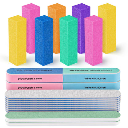 FANDAMEI Nail Files and Buffers, 20PCS Nail File Kit. Rectangular Nail Buffer Block & 100/180 Grit 7 Way Nail File & Polishing Buffer. Nail Prep Kit. Professional Manicure Nail Tools