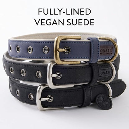 HonestBaby Collars and Leash Sets Braided and Vegan Suede for Dogs Organic Cotton for Pets, Navy/Natural, Large