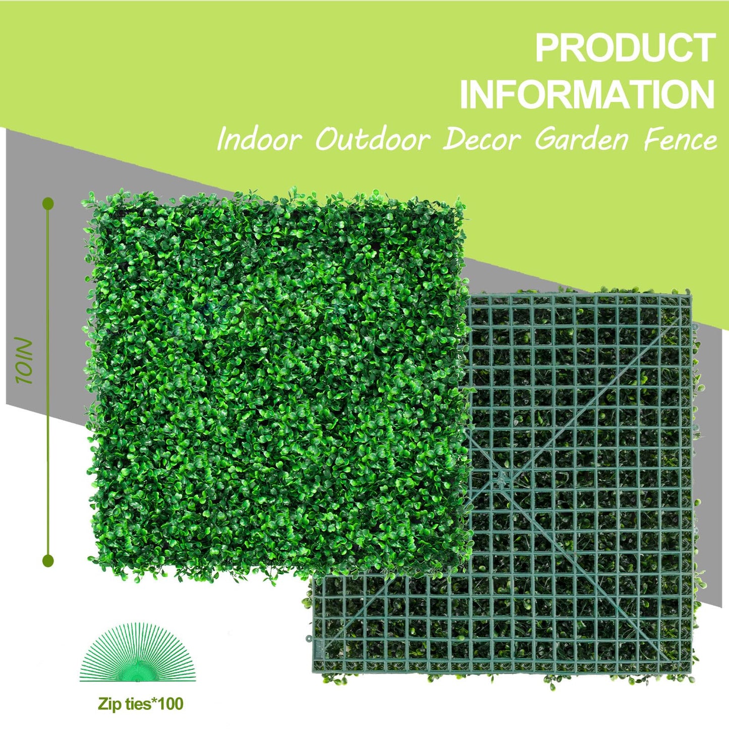 AOKIE 10"X10" Artificial Grass Wall, 12Pcs Boxwood Hedge Wall Panels UV-Anti Grass Backdrop Wall Decor, Greenery Privacy Hedge Screen for Indoor Outdoor Patio Balcony, Party Garden Fence Decor