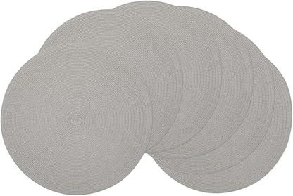 SHACOS Round Braided Placemats Set of 6 Thick Fabric Circle Grey Place Mats Woven Table Mats for Dining Tables 15 inch (Gray, 6)