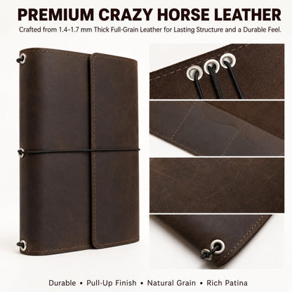 TORAKIP Leather A5 Notebook Cover – Refillable Journal Case with Elastic Bands, Pen Loop & Inner Pockets, Handmade Notebook Organizer, Fits 5.8" x 8.3" Inserts (Paper Not Included), Brown