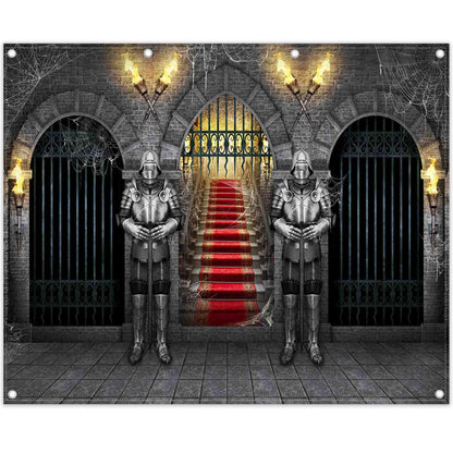 Swepuck 10x8ft Fabric Medieval Knight Photography Backdrop Castle Entrance Arches Torches Dungeon Background Halloween Night Party Decorations Photo Banner