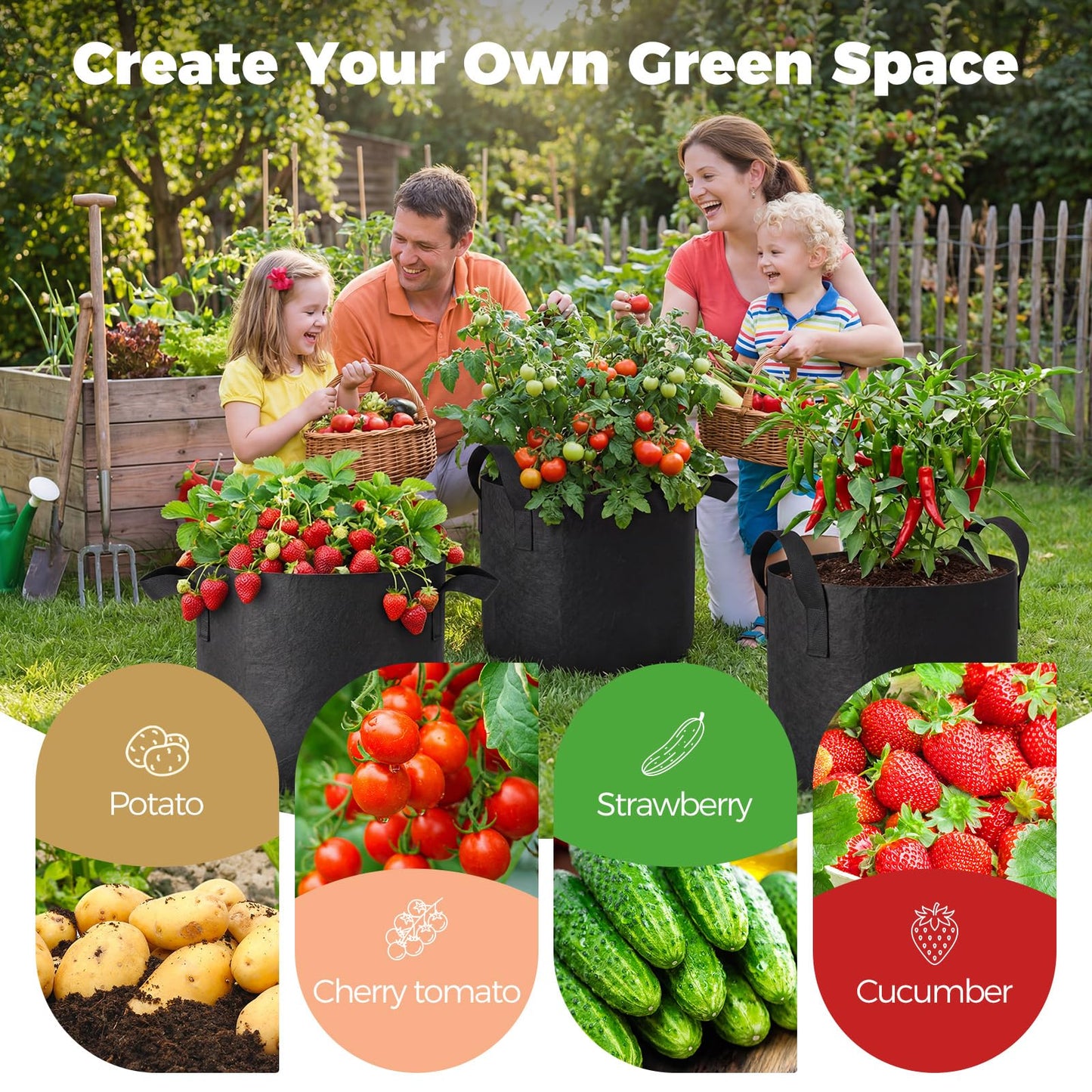 5-Pack 10 Gallon Self Watering Grow Bags with 5pcs Terracotta Watering Spikes, Fabric Growing Plant Bags Garden Planting Pots for Gardening Outdoor, Planter Bags for Potato Tomato Cucumbers Vegetables
