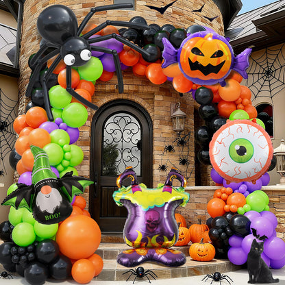 Bonropin Halloween Balloon Garland Arch kit with Black Orange Green Purple Spider Balloons Halloween Furnace Pumpkin Bat Eye Foil Balloons for Haloween Theme Party Background Classroom Decorations