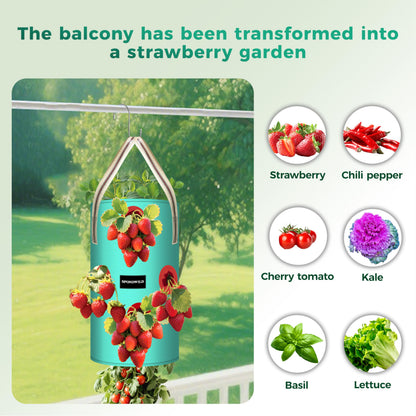 SPONDWILD 3 Pack 3 Gallon Hanging Strawberry Planter Bags, 12 Holes PE Grow Bags with Bottom Drainage, Reusable Vertical Planters for Small Space Gardening(Green)