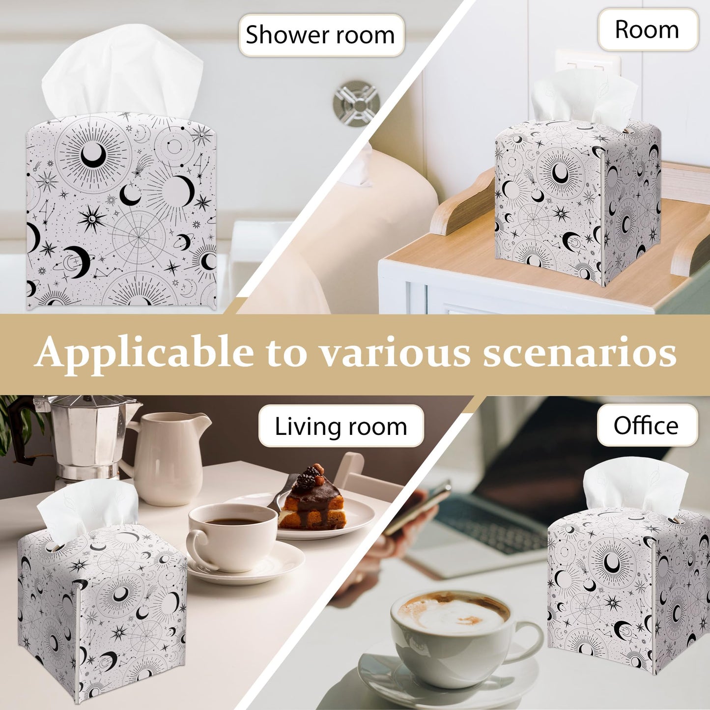 Space Galaxy Tissue Box Cover, Black Celestial Pattern Tissue Box Holder-Waterproof Leather, Desktop Decor for Living Room Vanity Office, Aesthetic Home Decor, Gift for Women & Friend-A18