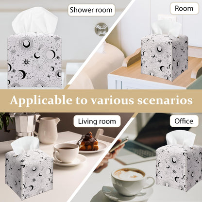 Space Galaxy Tissue Box Cover, Black Celestial Pattern Tissue Box Holder-Waterproof Leather, Desktop Decor for Living Room Vanity Office, Aesthetic Home Decor, Gift for Women & Friend-A18