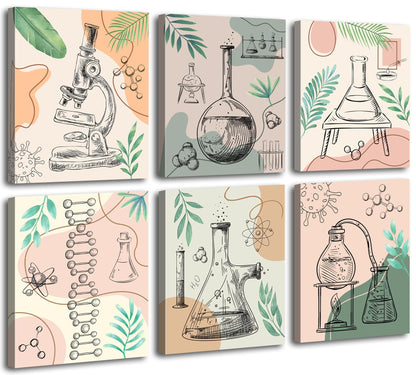 Set of 6 Framed Science Wall Art Canvas Prints,Boho Classroom Wall Art,Biochemical Science Art Poster,Chemistry Wall Prints,School Laboratory Decoration (8x10 inch) S cience Exploration Art Poster