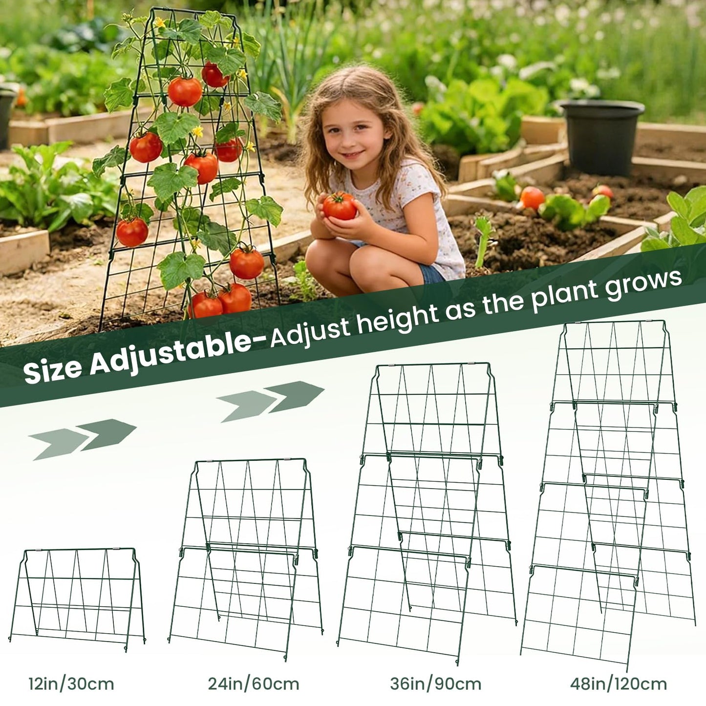 Cucumber Trellis, 48"x16" Adjustable A-Frame Trellis for Climbing Plants, Metal Foldable Upgraded Vegetable Trellis for Raised Bed, Support for Tomatoes, Squash, Zucchini, Vegetables & Flowers
