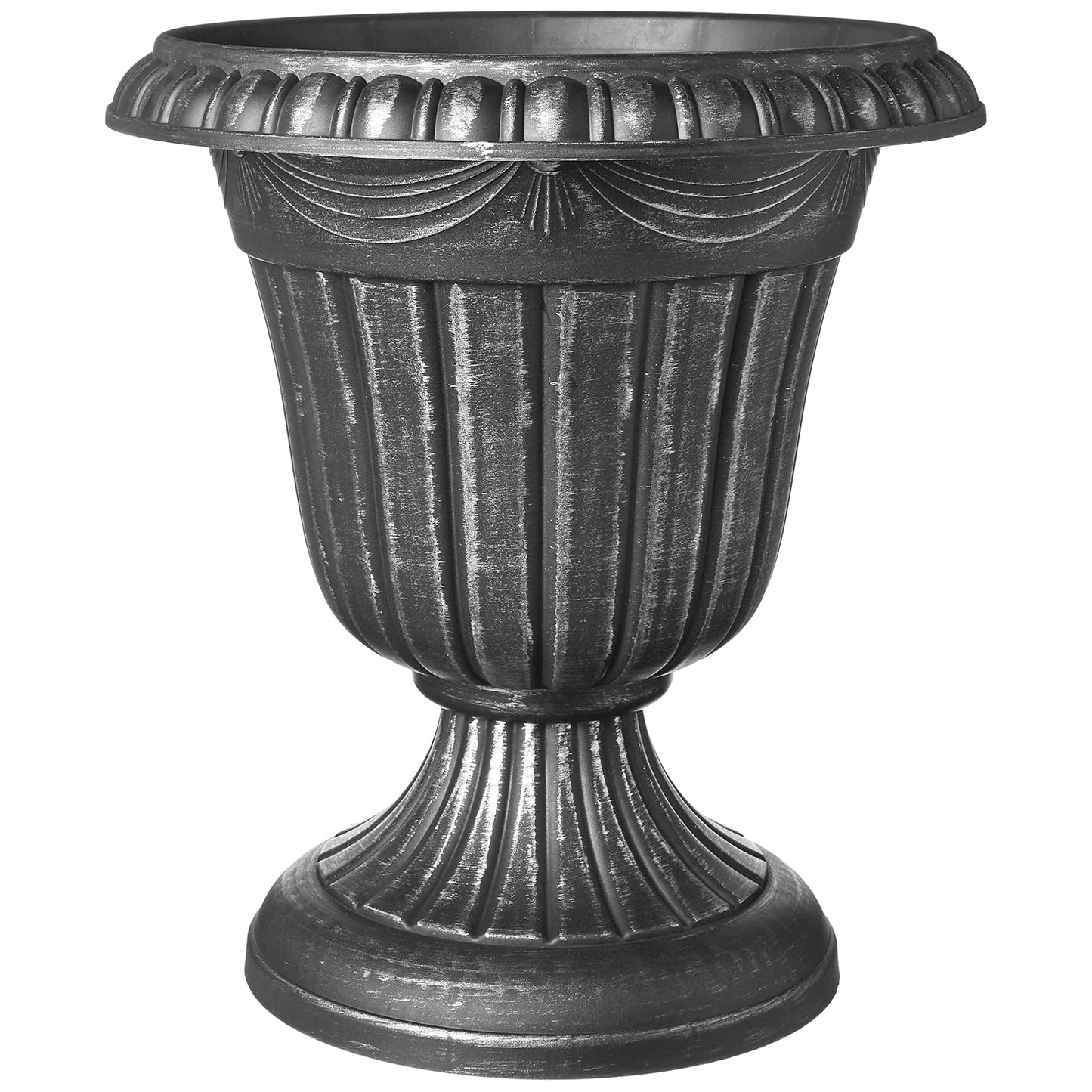 Arcadia Garden Products PL20SL Classic Traditional Plastic Urn Planter Indoor/Outdoor, 10" x 12", Brushed Silver