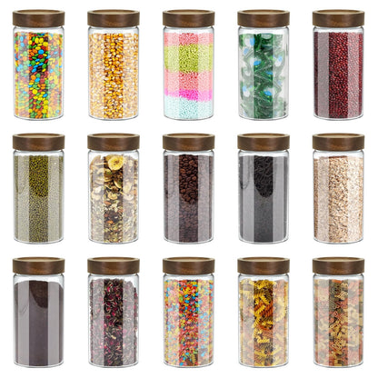 Venuekkuri Glass Coffee Grounds Container with Shelf, 2 × 45 oz Glass Coffee Canisters with Airtight Thread Lid, Storage Jars with Stainless Steel Spoon for Coffee Bean, Sugar,Nut