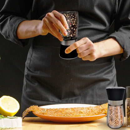 Daily Treasures 2 Pack Salt and Pepper Grinder Set with Acrylic Holder,Refillable Salt Grinder,Stainless Steel Pepper Grinder Mill,Seasoning Grinder with Adjustable Coarseness,Glass Shaker for Kitchen