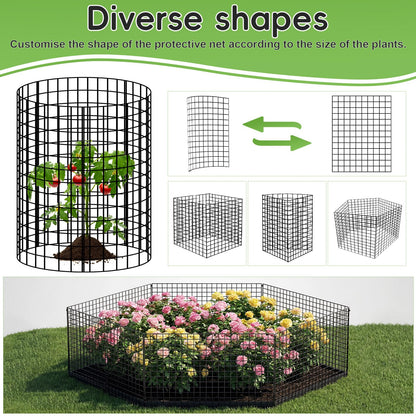 10 Packs Plant Protectors from Animals, 30Pcs 12"x 16" Large Metal Wire Mesh Garden Plant Cages for Outdoor Gardening, Chicken Wire Cloche Plant Cages for Rabbits with Zip Ties & Stakes(Black)