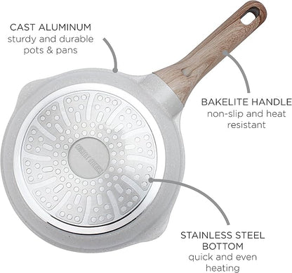 Country Kitchen Non-Stick Cast Aluminum Cookware Set - Durable Kitchen Cookware for Everyday Cooking, Cream, 11 Pc.