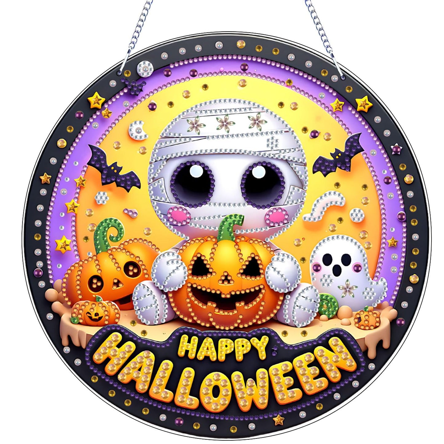VODAPYC Halloween Ghost Diamond Art Hanging Kit for Adults, DIY Double Sided Special Shaped Diamonds Art Window Pendant Ornament for Home Decor(Happp Halloween)