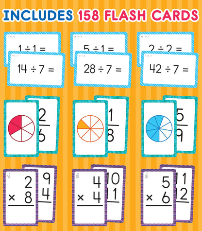 Carson Dellosa Education Division, Fractions, and Multiplication Flash Cards, 3 Sets of Flashcards, Math Games for Kids 8-12, 3rd Grade Mathematics Practice and Up