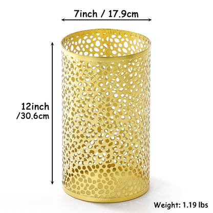 TICKCACY Metal Gold Trash Can, Modern Gold Garbage Can for Office, Cylindrical Metal Waste Basket for Bathroom Bedroom, 7" D x 12" H