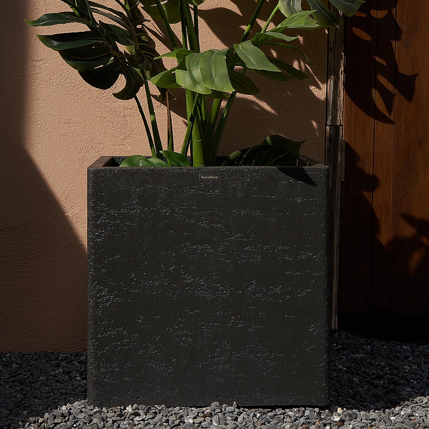 TerraDeco 20 Inch Square Concrete Planter（20Lx20Wx20H，48 Pounds）,Durable All-Weather Use with Drainage Holes,Large Square Planter for Outdoor Indoor Plants