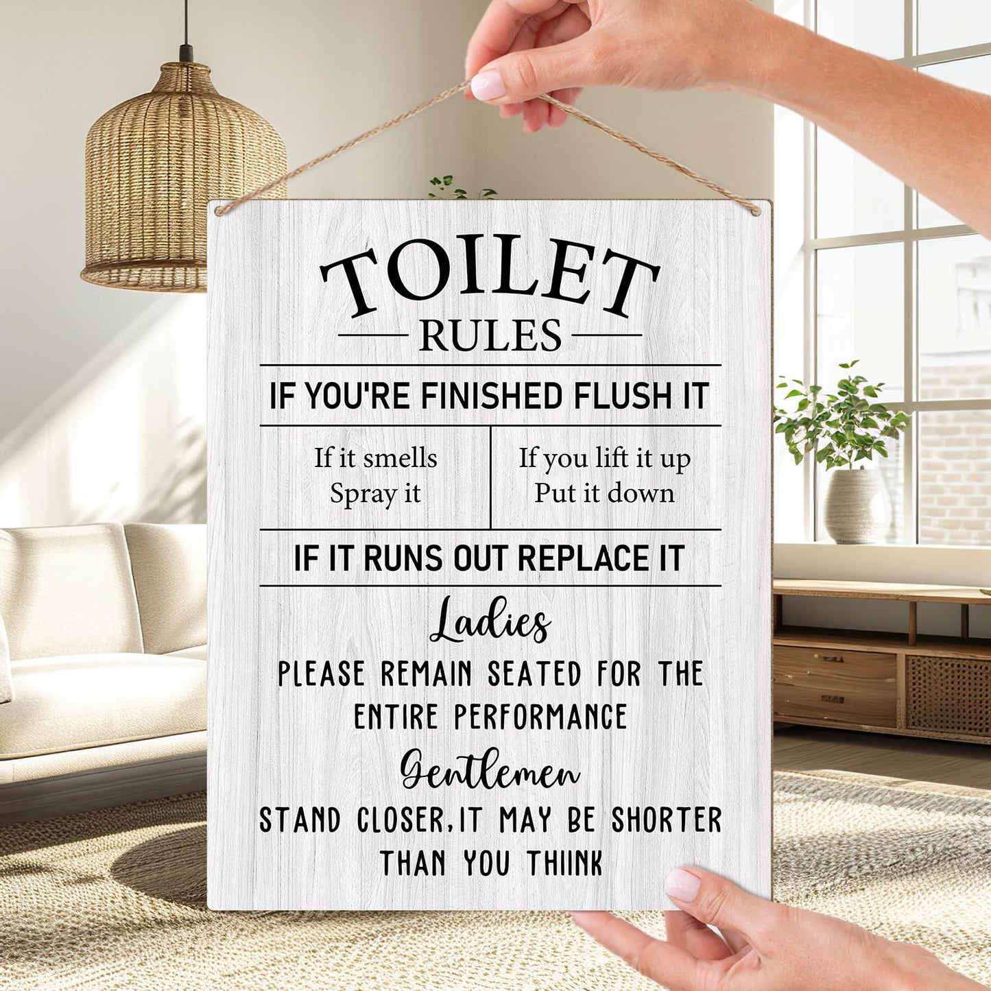 Toilet Wooden Sign, Housewarming Gift For Women Men Coworker Friend, Funny Toilet Rules Sign Back Of Toilet Decor Bathroom Decor Wall Art Decorations For Home Wall Sign Hanging Sign -08