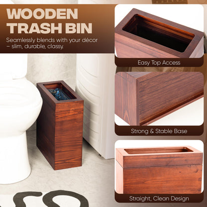 pamoak 2.3 Gallons Rectangular Wooden Trash Can | Trash Can with Bin Liners | Decorative Waste Basket | Recycling Bin for Bathroom | Natural Wood Finish Basket for Kitchen | Paper Basket for Office