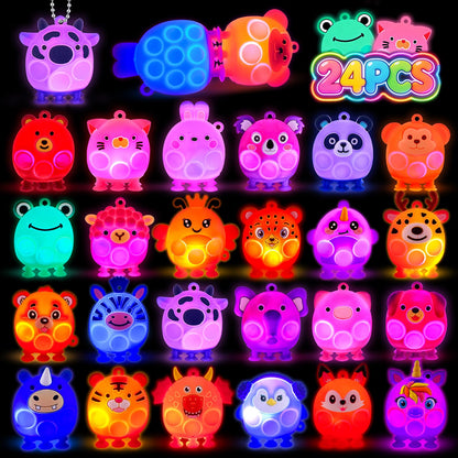 ChildFun Party Favors for Kids, 24 PCS Light UP 3D Animal Suction Pop Fidget Toys, Glow in The Dark Party Supplies, Goodie Bags Stuffers for Kids, Pinata Stuffers, Suction Toys for Toddler