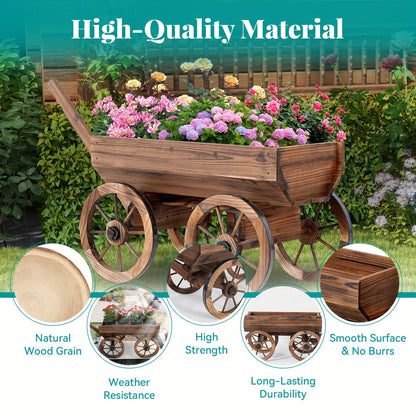 MFSH Wood Wagon Flower Planter Pot Stand W/Wheels Home Garden Outdoor Decor-41INCH